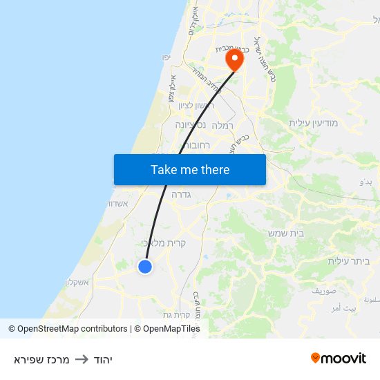 מרכז שפירא to יהוד map