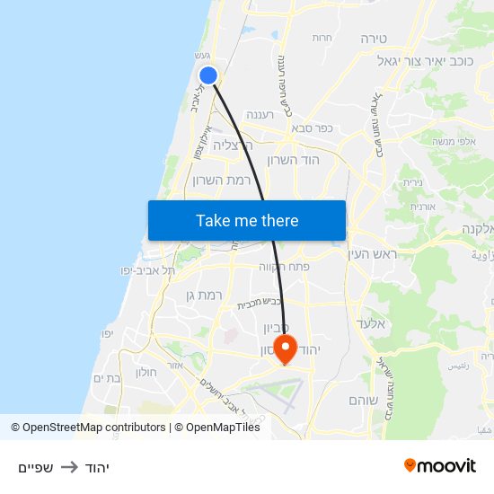 שפיים to יהוד map