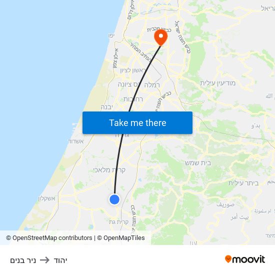 ניר בנים to יהוד map