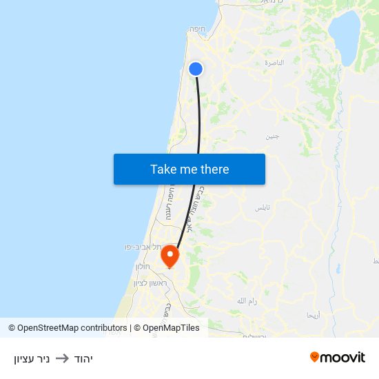 ניר עציון to יהוד map