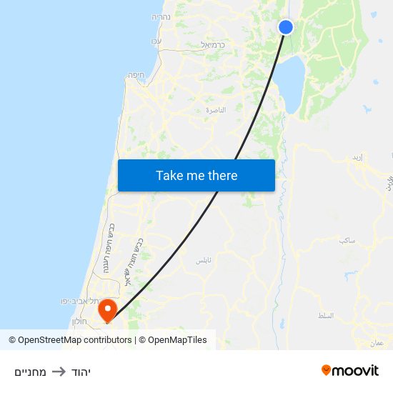 מחניים to יהוד map