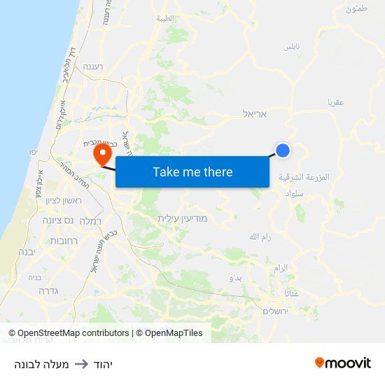 מעלה לבונה to יהוד map