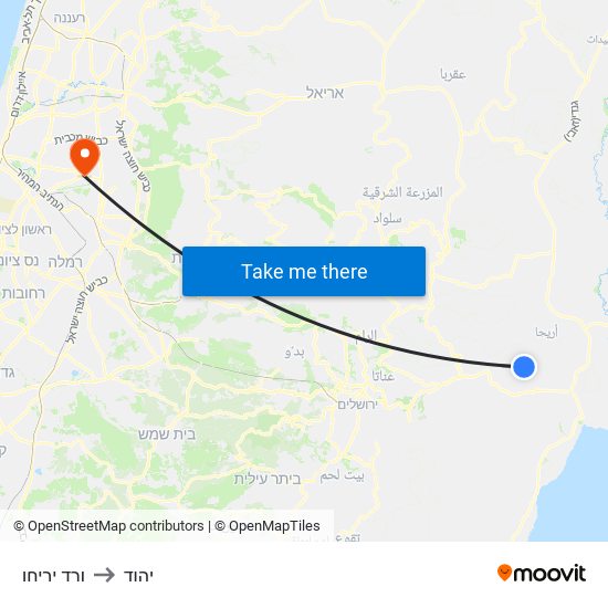 ורד יריחו to יהוד map