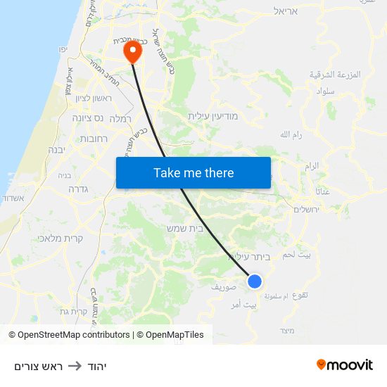 ראש צורים to יהוד map