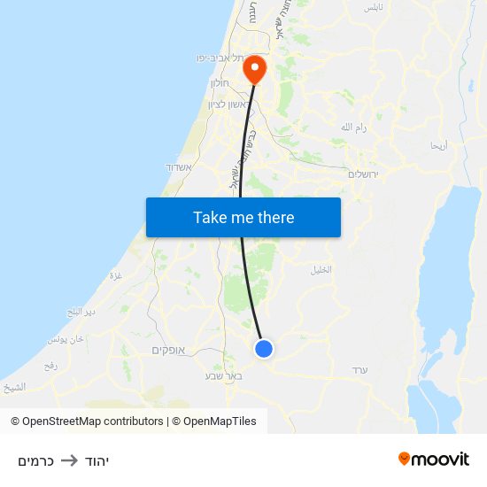 כרמים to יהוד map