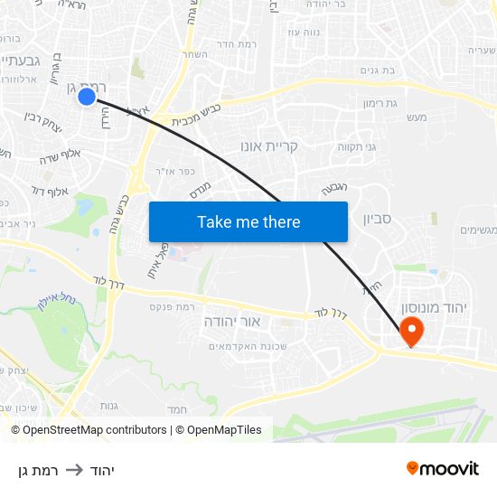 רמת גן to יהוד map