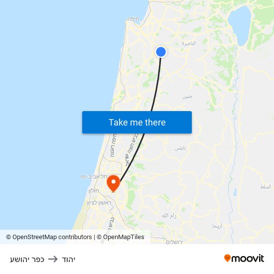 כפר יהושע to יהוד map