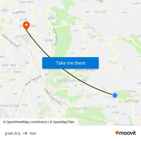 בית חורון to יהוד map