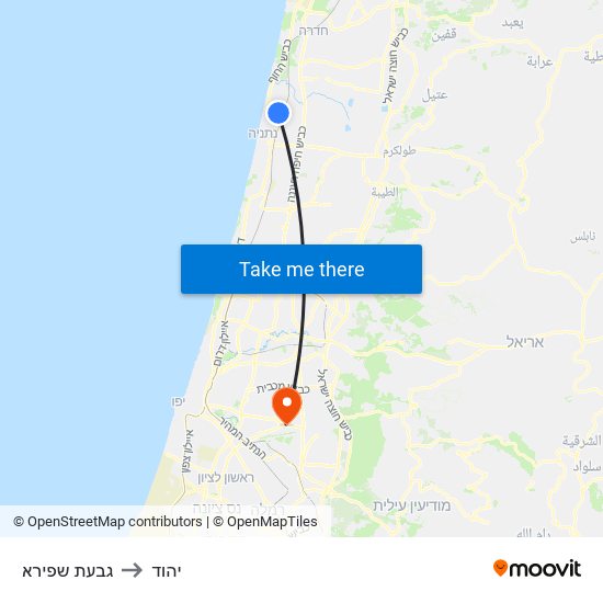 גבעת שפירא to יהוד map