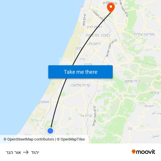 אור הנר to יהוד map