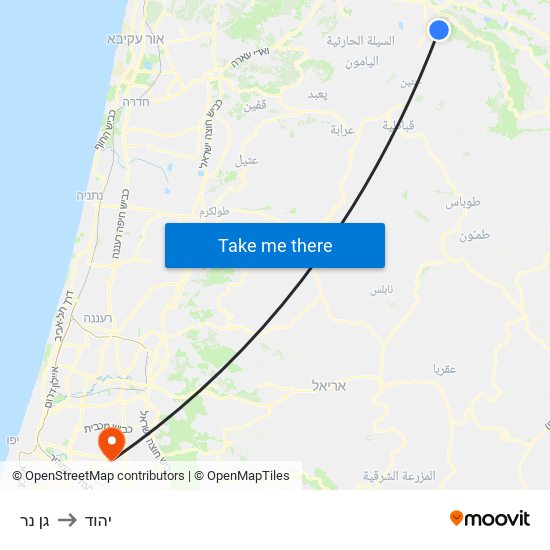 גן נר to יהוד map