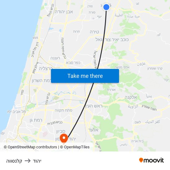 קלנסווה to יהוד map