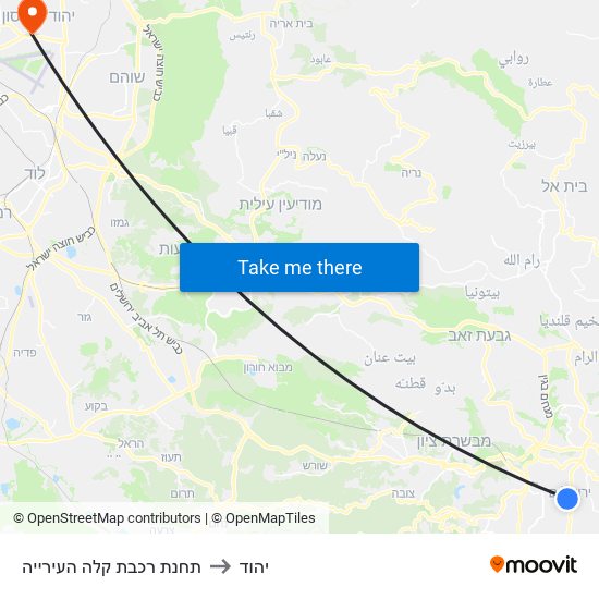 תחנת רכבת קלה העירייה to יהוד map