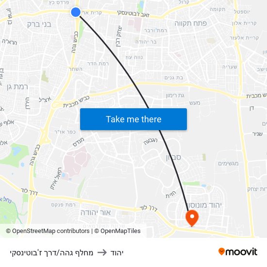 מחלף גהה/דרך ז'בוטינסקי to יהוד map