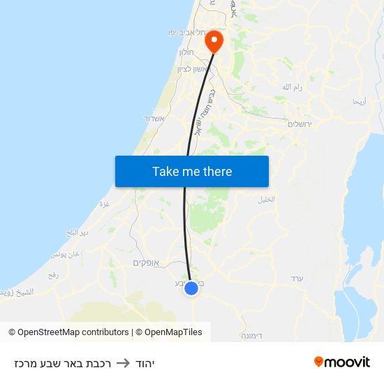 רכבת באר שבע מרכז to יהוד map