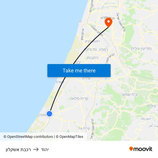 רכבת אשקלון to יהוד map