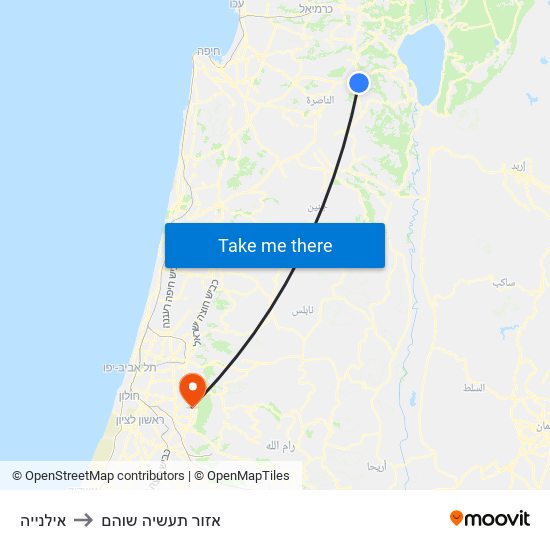 אילנייה to אזור תעשיה שוהם map