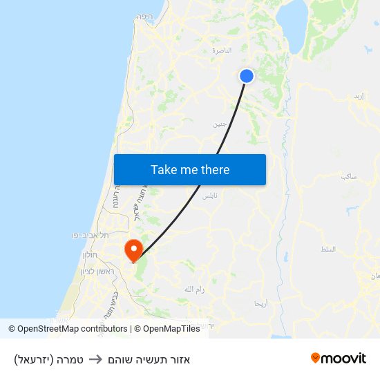 טמרה (יזרעאל) to אזור תעשיה שוהם map