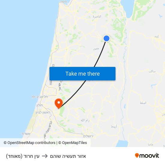 עין חרוד (מאוחד) to אזור תעשיה שוהם map