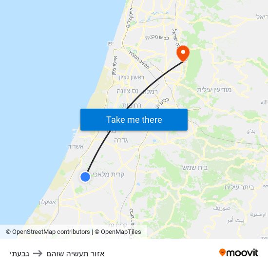 גבעתי to אזור תעשיה שוהם map