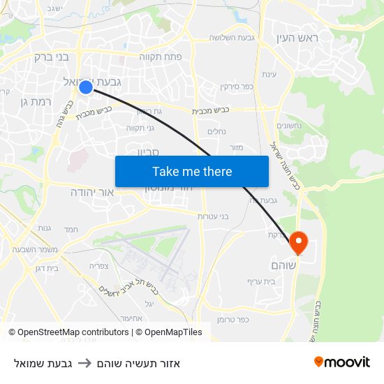 גבעת שמואל to אזור תעשיה שוהם map