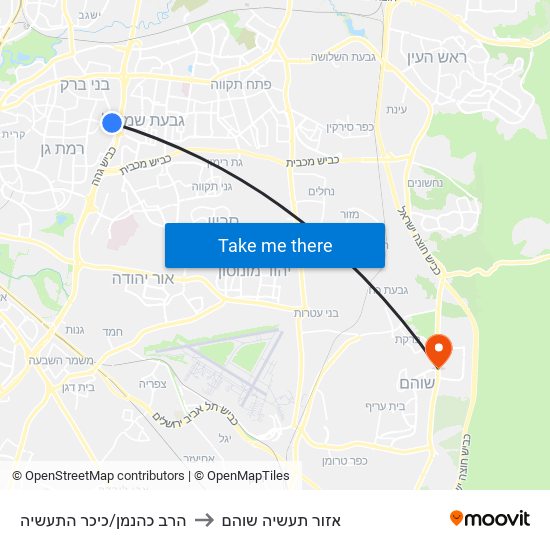 הרב כהנמן/כיכר התעשיה to אזור תעשיה שוהם map