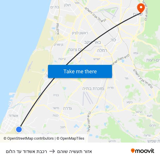 רכבת אשדוד עד הלום to אזור תעשיה שוהם map