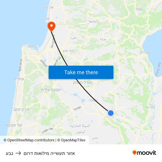 גבע to אזור תעשייה מילואות דרום map