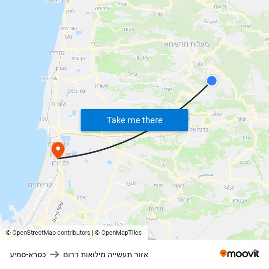 כסרא-סמיע to אזור תעשייה מילואות דרום map