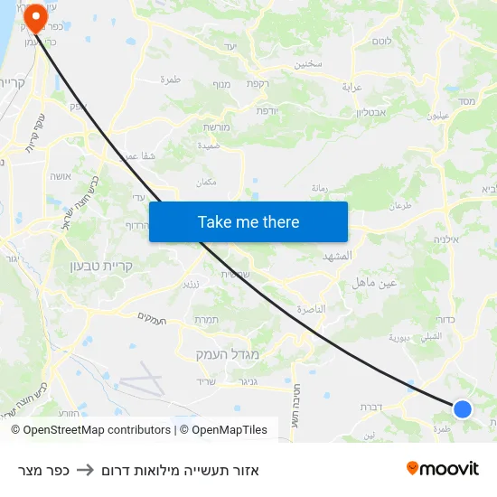 כפר מצר to אזור תעשייה מילואות דרום map
