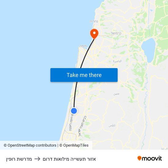 מדרשת רופין to אזור תעשייה מילואות דרום map