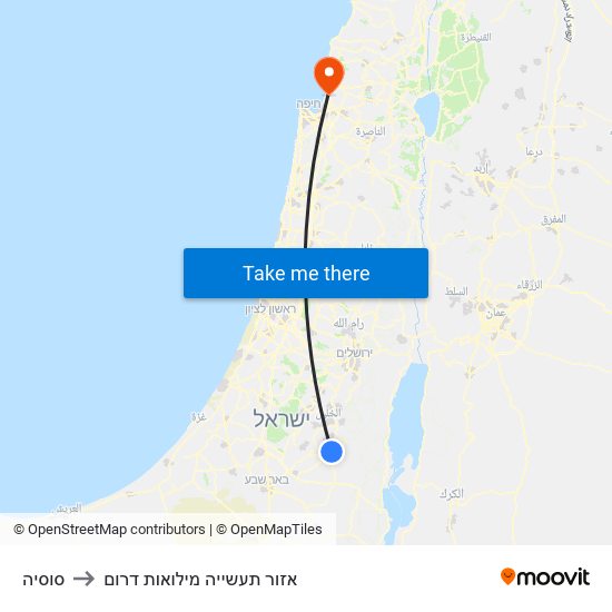 סוסיה to אזור תעשייה מילואות דרום map