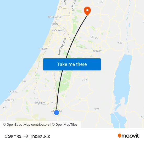 באר שבע to מ.א. שומרון map