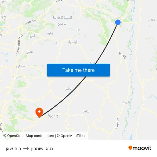 בית שאן to מ.א. שומרון map