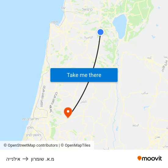 אילנייה to מ.א. שומרון map