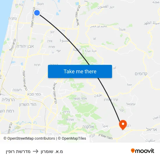 מדרשת רופין to מ.א. שומרון map