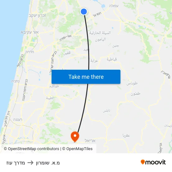 מדרך עוז to מ.א. שומרון map