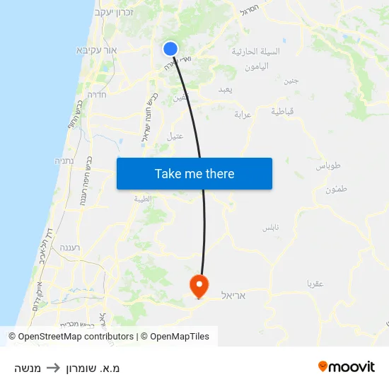 מנשה to מ.א. שומרון map
