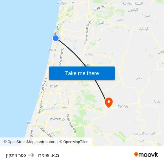 כפר ויתקין to מ.א. שומרון map