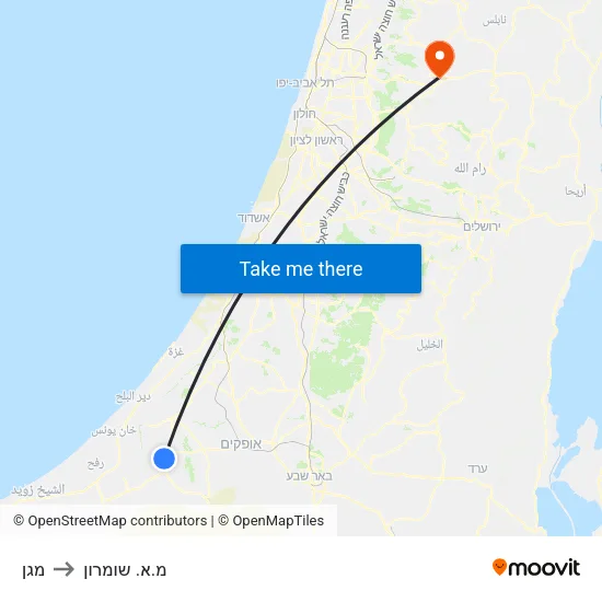 מגן to מ.א. שומרון map