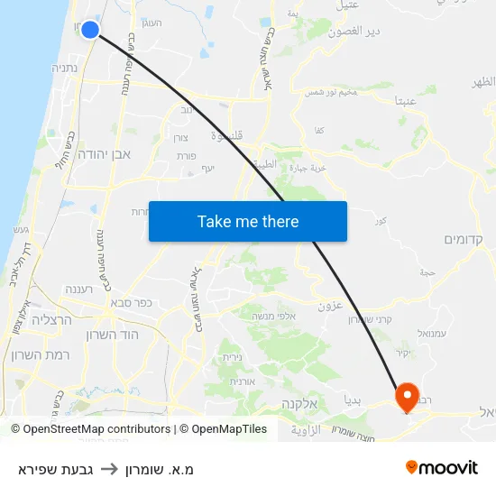 גבעת שפירא to מ.א. שומרון map