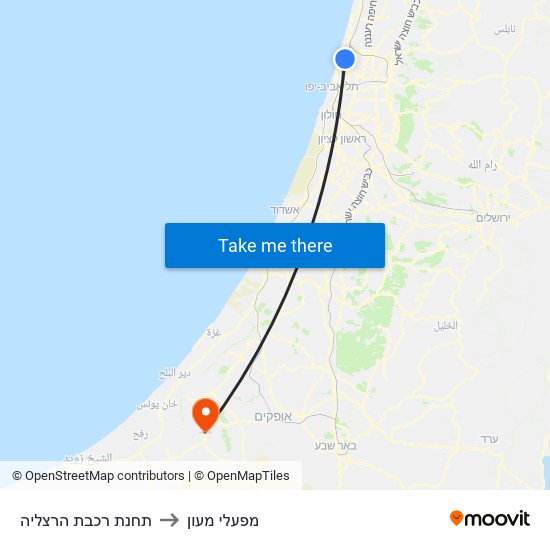 תחנת רכבת הרצליה to מפעלי מעון map