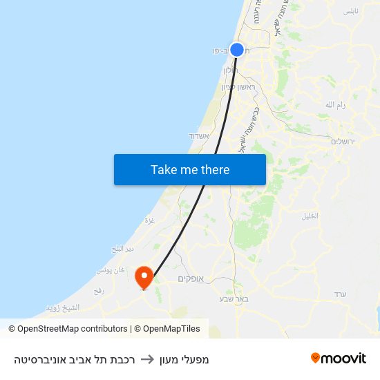 רכבת תל אביב אוניברסיטה to מפעלי מעון map