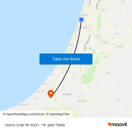 רכבת תל אביב ההגנה to מפעלי מעון map