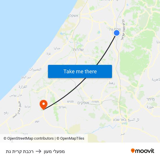 רכבת קרית גת to מפעלי מעון map