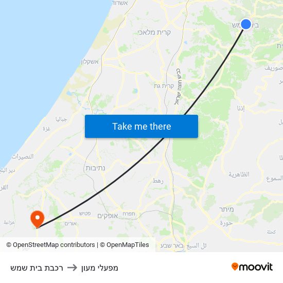 רכבת בית שמש to מפעלי מעון map