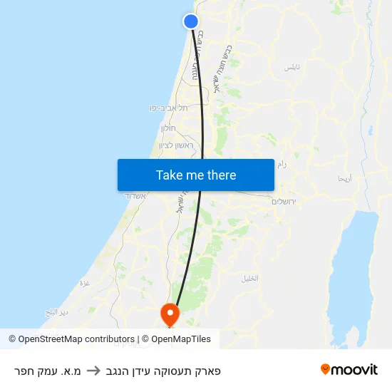 מ.א. עמק חפר to פארק תעסוקה עידן הנגב map