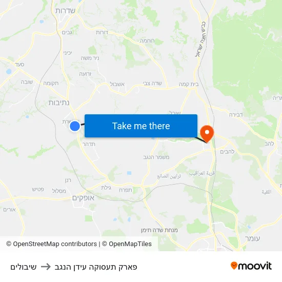 שיבולים to פארק תעסוקה עידן הנגב map