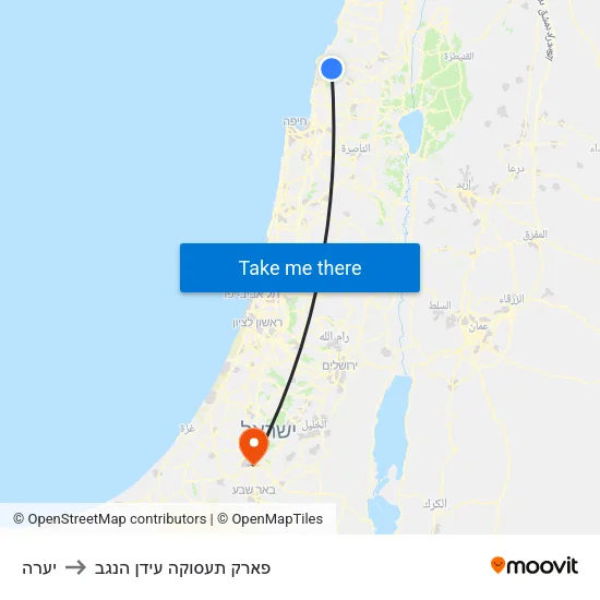 יערה to פארק תעסוקה עידן הנגב map