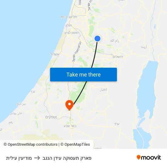 מודיעין עילית to פארק תעסוקה עידן הנגב map